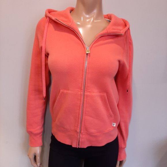 TNA Aritzia Full Zip Hoodie Sweatshirt Sweater Orange Embroidered Logo Fleece - Picture 2 of 14